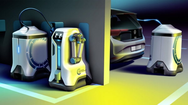 Volkswagen показал автономного робота для зарядки электрокаров
